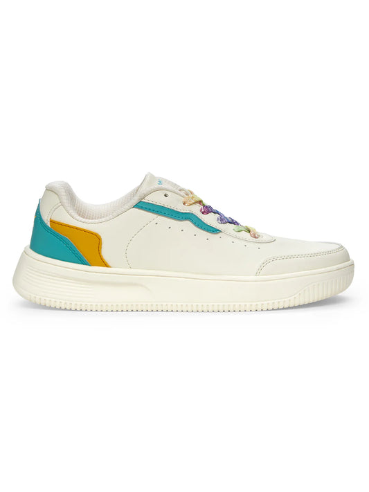 Zapatillas blancas para mujer Makhanfly / azul verdoso y amarillo